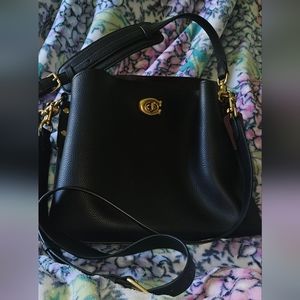 COACH black Pebble Leather Willow Shoulder Bag with Convertible Straps